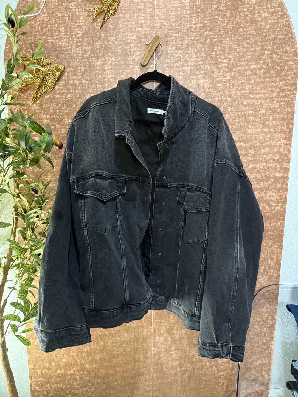 Good American Black Washed Denim Jacket